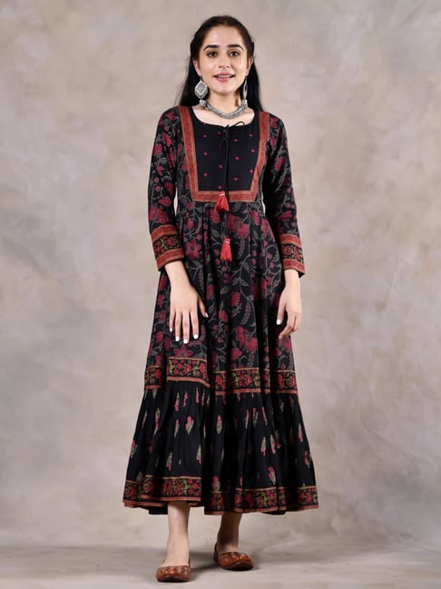 Rustorange Black Printed Maxi Dress Price in India
