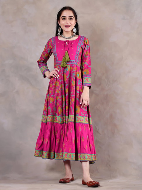 Rustorange Pink Printed Maxi Dress Price in India