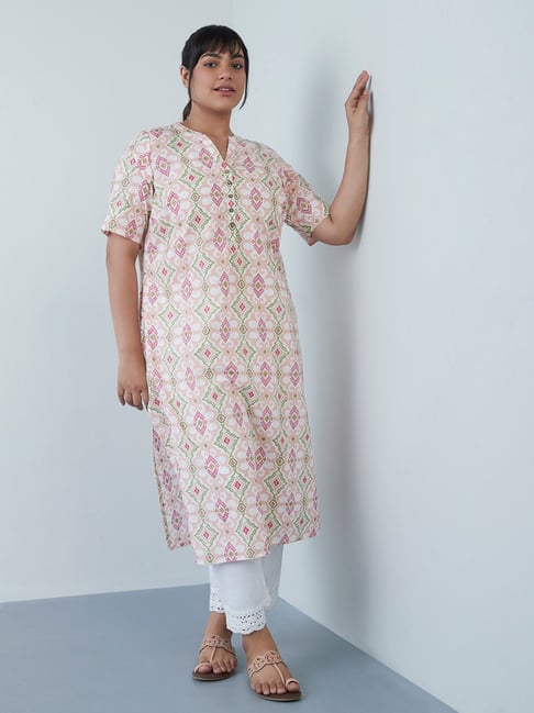 Diza Curves by Westside Peach Ikat Pattern Straight Kurta Price in India