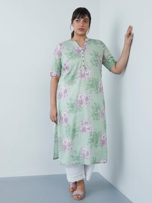 Diza Curves by Westside Green Floral Pattern Straight Kurta Price in India