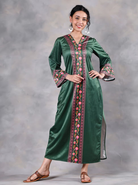 Rustorange Green Floral Print Maxi Dress Price in India