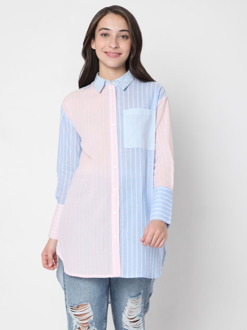 Vero Moda Blue & Pink Striped Shirt Collar Shirt Price in India
