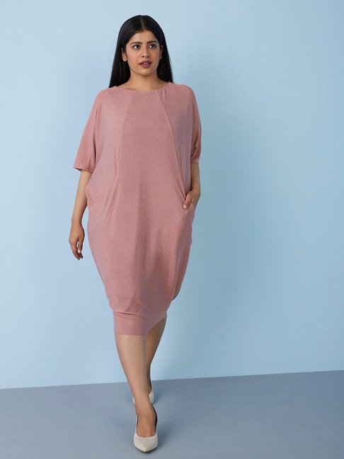 Gia Curves by Westside Dusty Pink Shimmer Dress Price in India