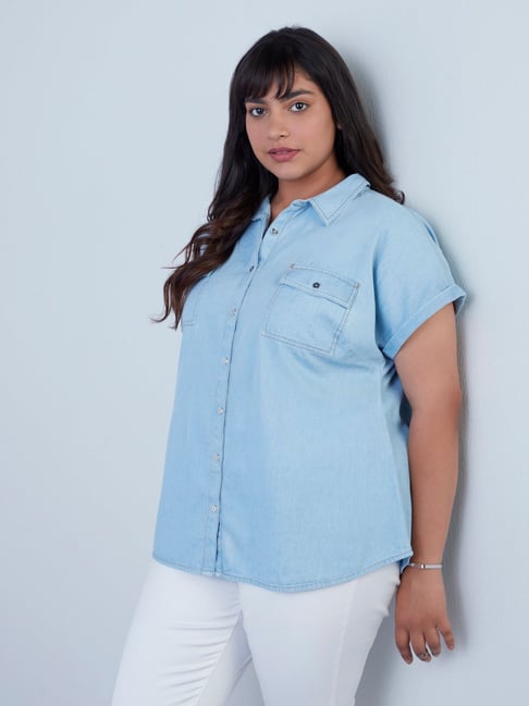 Gia Curves by Westside Light Blue Denim Top Price in India