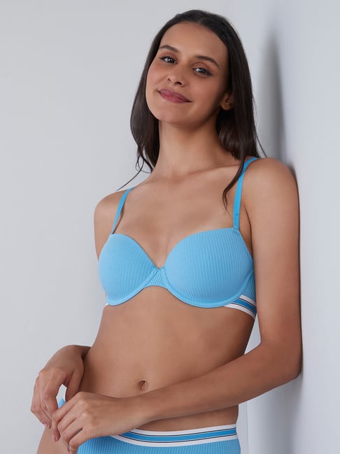 Superstar by Westside Blue Ribbed Padded Wired Bra Price in India