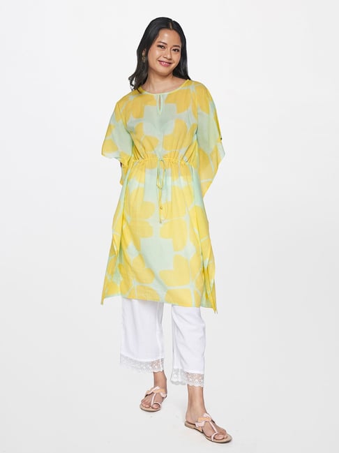 Global Desi Yellow & Mint Printed Kurta