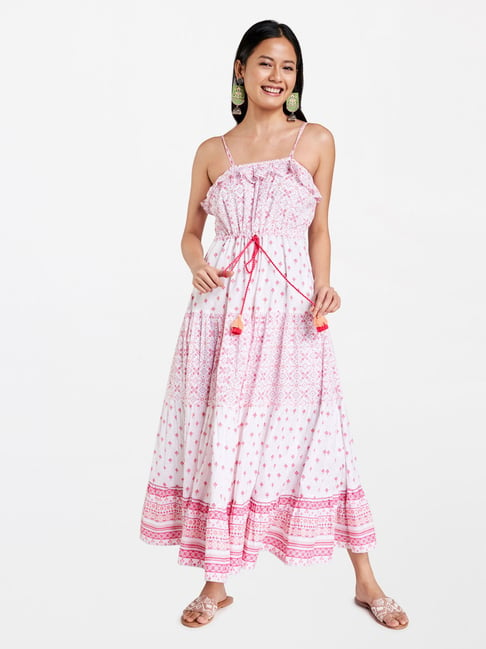 Global Desi Pink & White Printed Dress Price in India