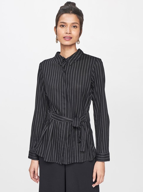 AND Black & White Striped Shirt Price in India