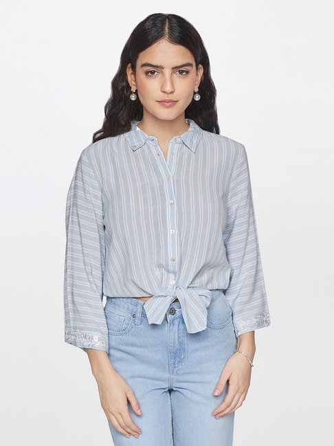 AND Blue & White Striped Shirt Price in India