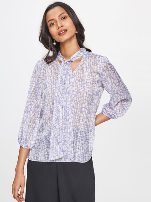 AND Blue & White Printed Top Price in India