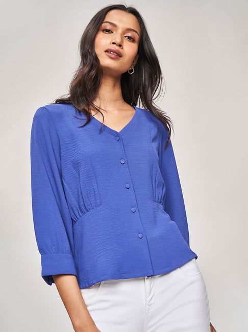 AND Blue Textured Top Price in India
