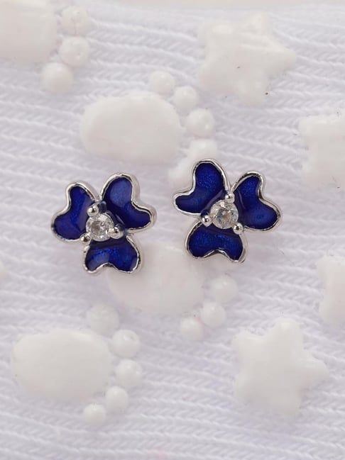 Praavy 92.5 Sterling Silver The Blue Flower Earrings for Kids