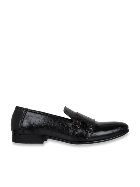 Carlton London Men's Jet Black Monk Shoes