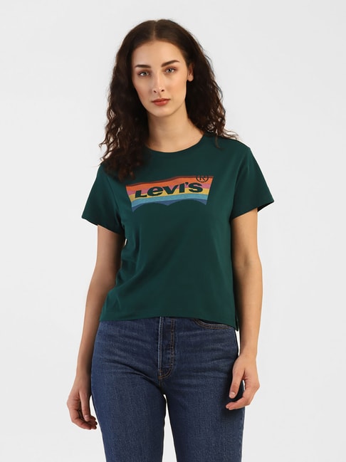 Levi's Dark Green Graphic Print T-Shirt Price in India
