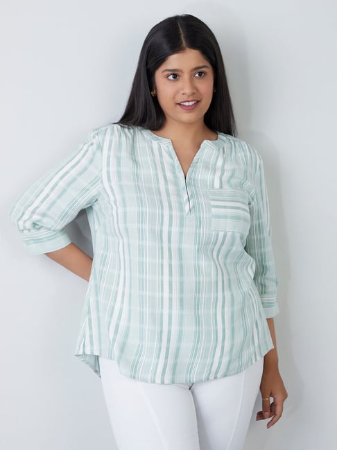 Gia Curves by Westside Green Stripe-Patterned Blouse Price in India