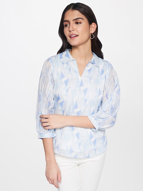 AND Blue & White Printed Shirt Price in India