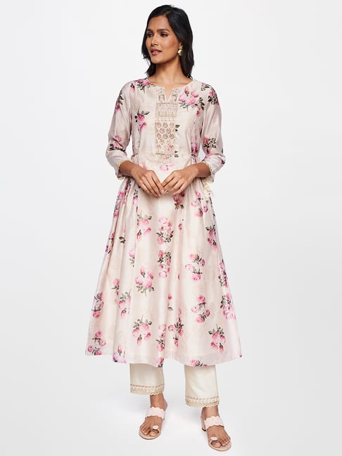 ITSE Beige Floral Print Flared Kurta Price in India