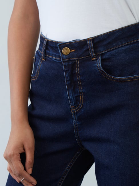 Buy LOV by Westside Dark Blue Cropped Reggie Jeans Online at best price ...