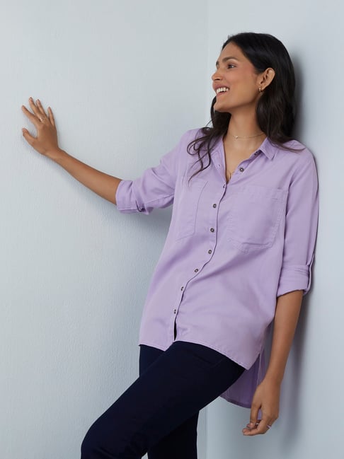 LOV by Westside Lilac High-Low Shirt Price in India