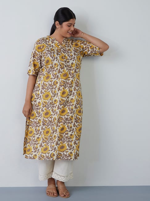 Diza Curves by Westside Mustard and Brown Straight Kurta Price in India