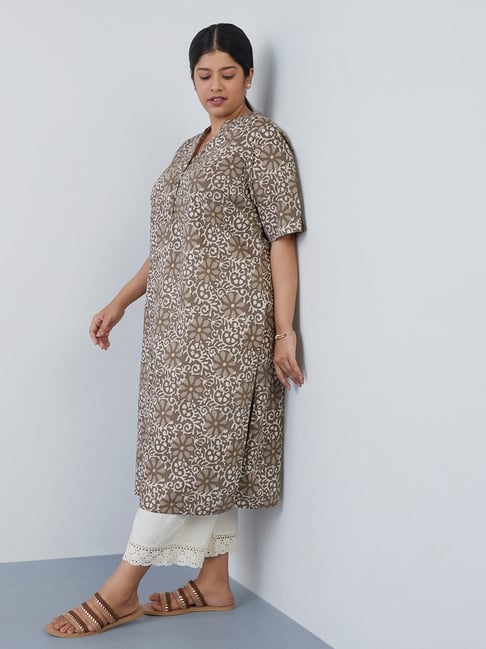 Diza Curves by Westside Brown Floral Design Straight Kurta Price in India