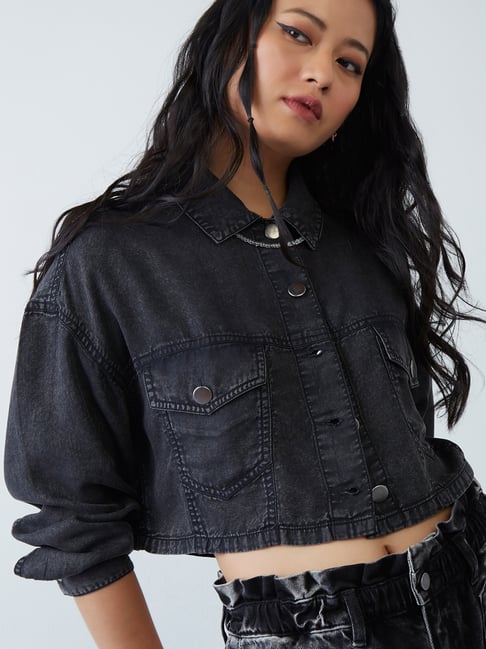 Buy Nuon by Westside Black Frito Cropped Denim Jacket Online at best