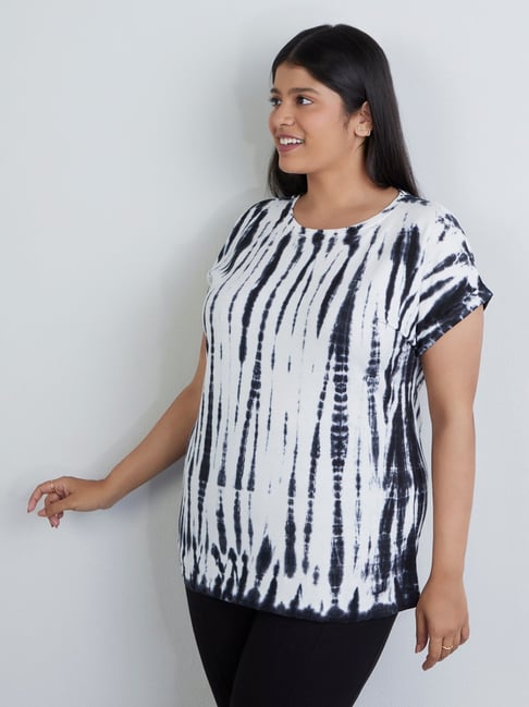 Gia Curves by Westside Navy Tie-Dye Patterned T-Shirt Price in India