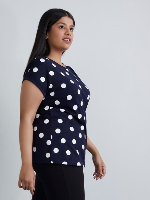 Gia Curves by Westside Navy Polka-Dotted Bella T-Shirt Price in India