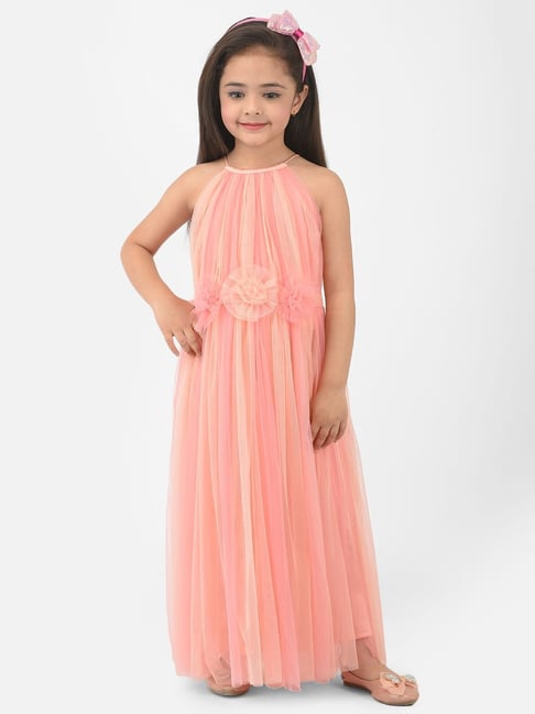 Eavan Kids Peach Embossed Party Dress-picture-10