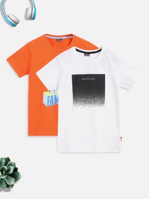 Li'l Tomatoes Kids White & Orange Printed T-Shirt (Pack Of 2)