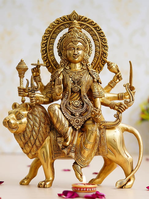 Buy eCraftIndia Brass Goddess Durga Maa On Lion Statue at Best Price ...