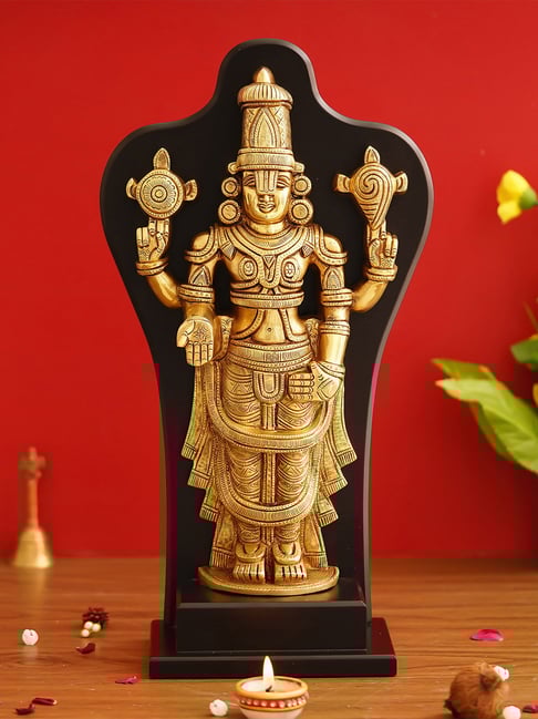 eCraftIndia Gold & Black Brass Decorative Lord Balaji Handcrafted Statue-picture-12