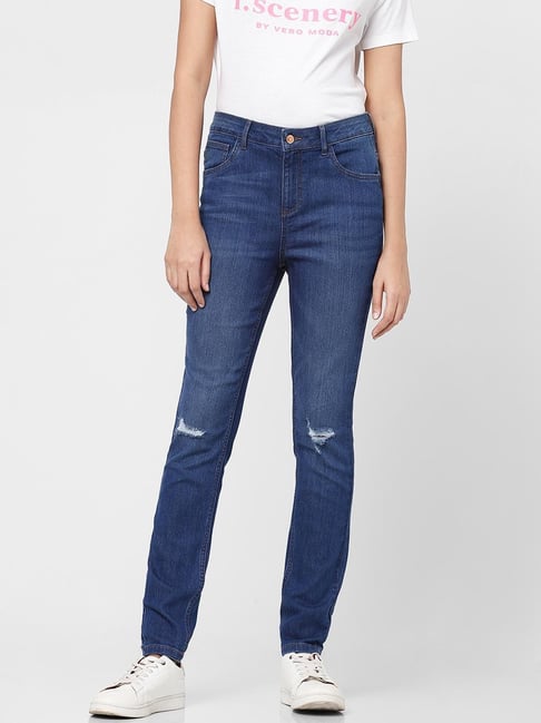 Buy Vero Moda Dark Blue Distressed Jeans Women Online @ CLiQ
