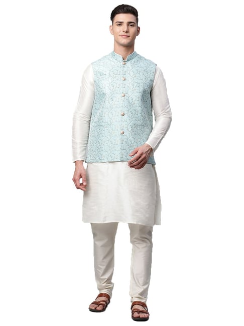 Indian Traditional Silk Navy Blue Sherwani Kurta Set with Jacket – Saris  and Things