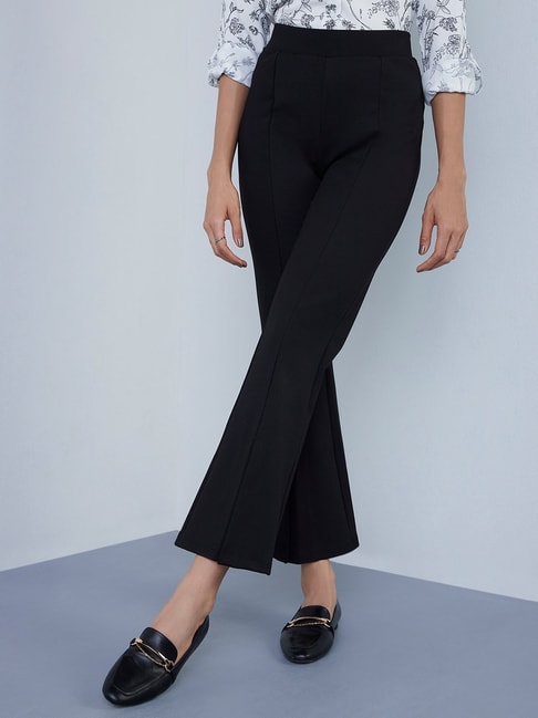 A Charcoal Black High-Waist, Trumpet-Cut Details Pant With Side Metal A -  Afrikrea