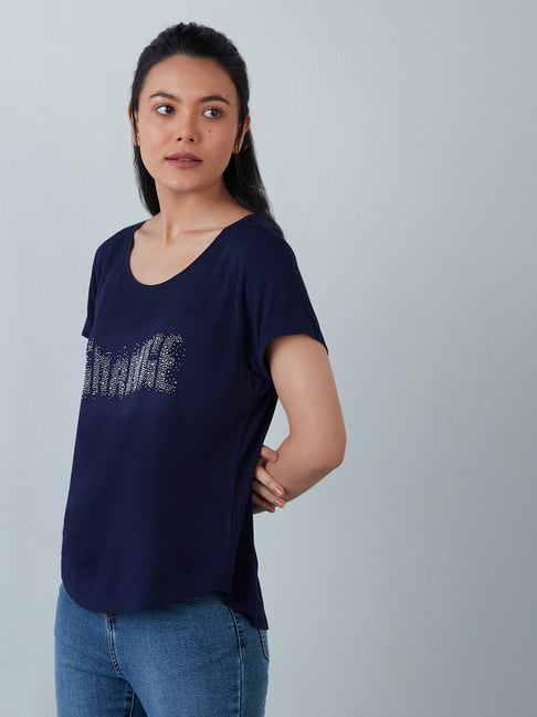 LOV by Westside Navy Embellished Sherry T-Shirt Price in India