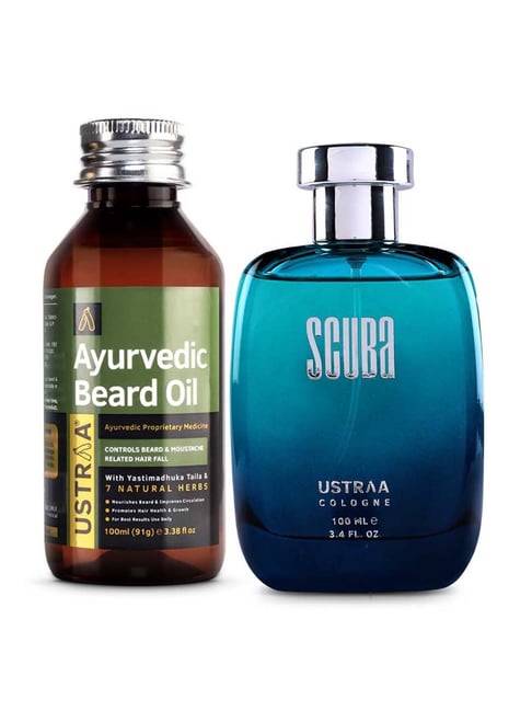 Ustraa Ayurvedic Beard Growth Oil & Cologne Scuba Perfume for men Combo