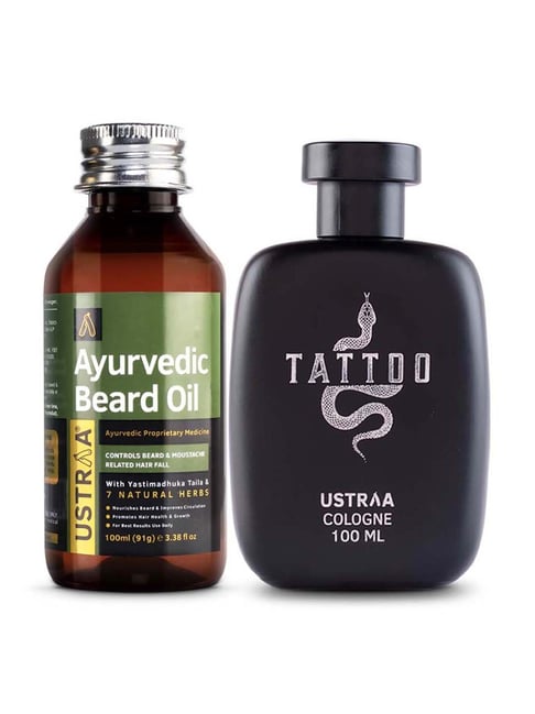 Ustraa Ayurvedic Beard Growth Oil & Cologne Tattoo Perfume for men Combo