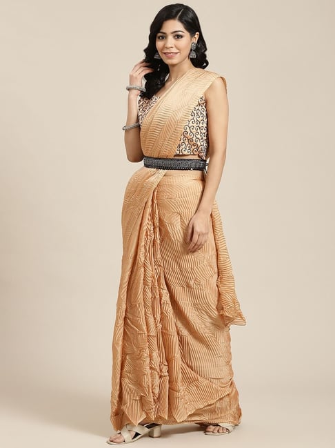 Saree Mall Beige Plain Saree With Unstitched Blouse Price in India