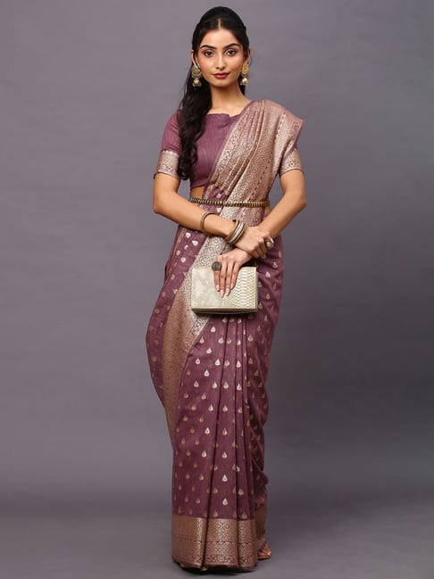 Saree Mall Mauve Woven Saree With Unstitched Blouse Price in India