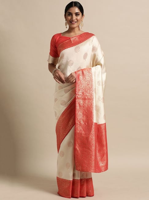 Saree Mall Beige Woven Saree With Unstitched Blouse Price in India