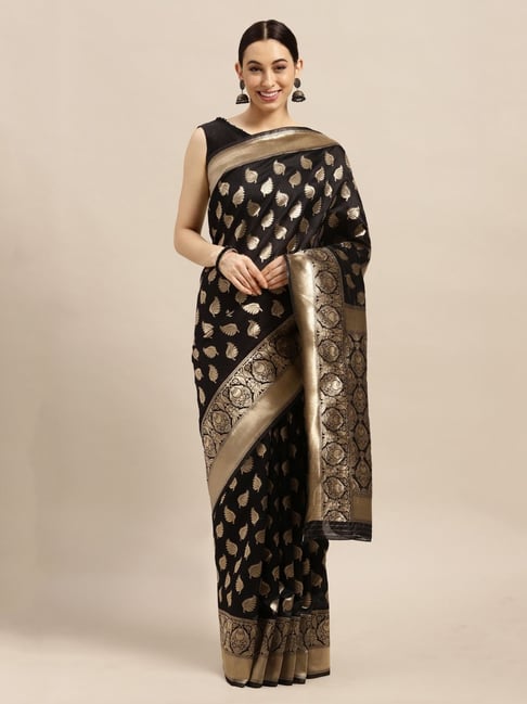 Saree Mall Black Woven Saree With Unstitched Blouse Price in India