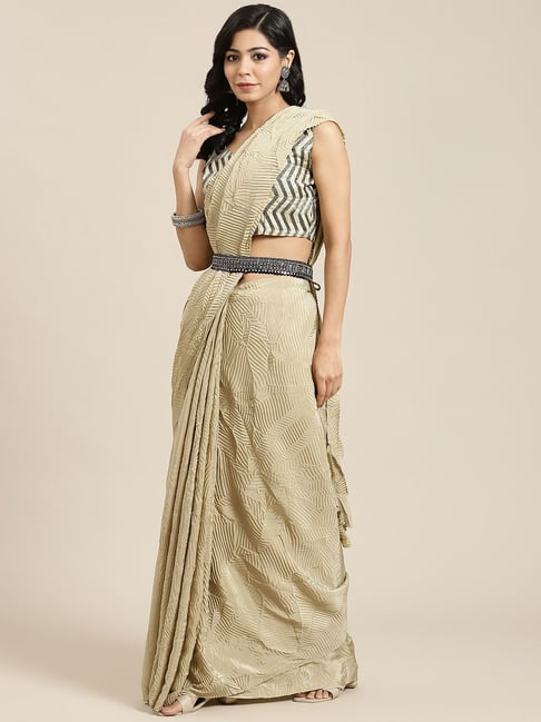 Saree Mall Beige Plain Saree With Unstitched Blouse Price in India