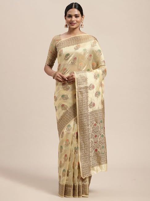 Saree Mall Beige Woven Saree With Unstitched Blouse Price in India