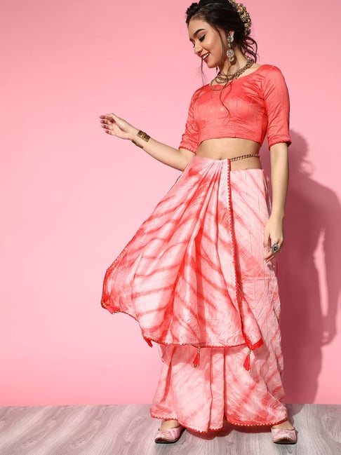 Saree Mall Pink Printed Saree With Unstitched Blouse Price in India