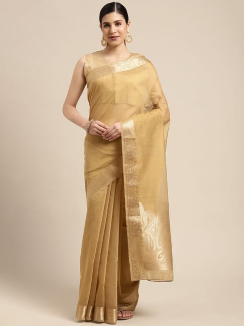 Saree Mall Beige Woven Saree With Unstitched Blouse Price in India