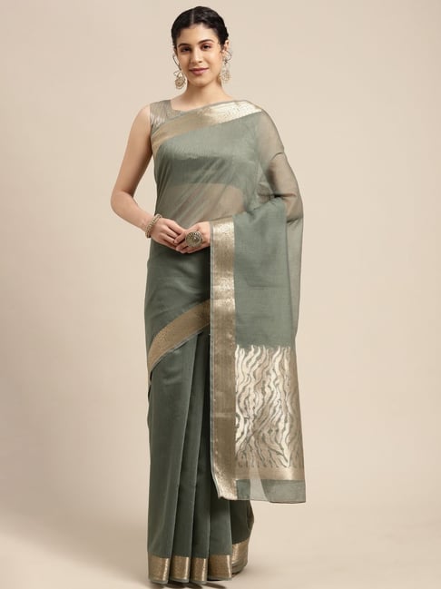 Buy Saree Mall Green Woven Saree With Unstitched Blouse for Women ...