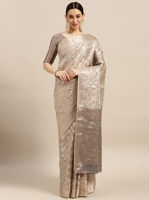 Saree Mall Beige Woven Saree With Unstitched Blouse Price in India