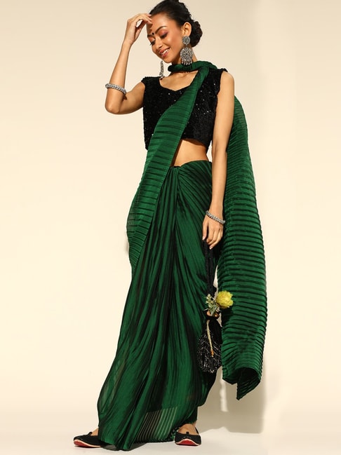 Buy Mahadhya Solid/Plain Bollywood Georgette Green Sarees Online @ Best  Price In India | Flipkart.com