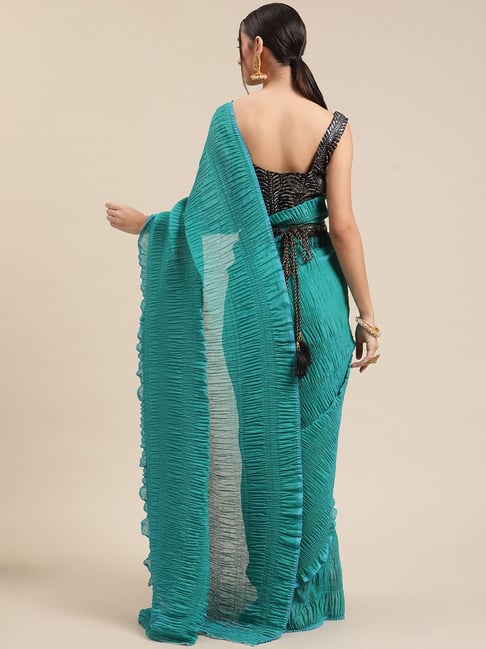 Buy Saree Mall Teal Blue Plain Saree With Unstitched Blouse For Women